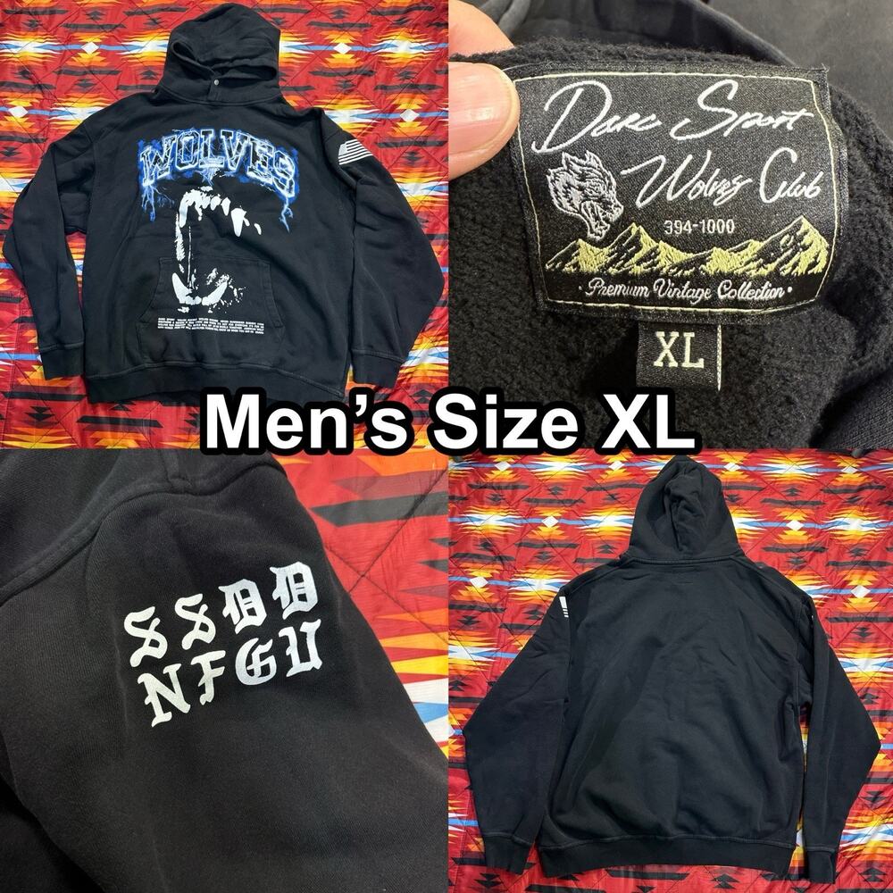 Darc Sport Black “Blood Thunder” Wolves Pullover Hoodie Sweater Men’s Size XL